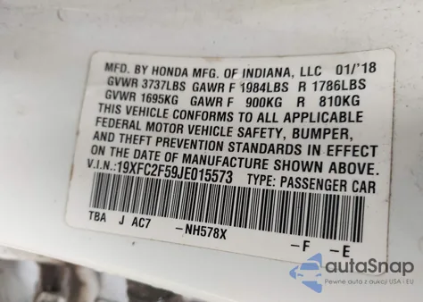 2018 Honda Civic Lx from USA, damaged, VIN 19XFC2F59JE015573
